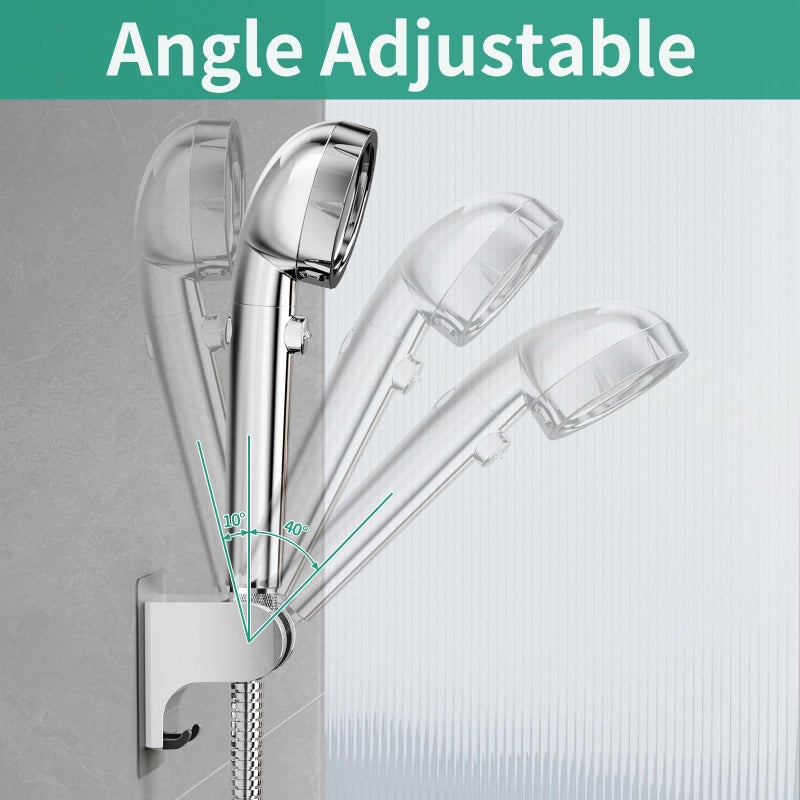 HEROBAI Hand Held Shower Head Holder Wall Mount, Shower Hose Holder Adhesive with 2 Hanger Hooks, Adjustable Shower Handle Holder, No Drilling Shower Wand Holder (Chrome, 1 Pack) - Image 4
